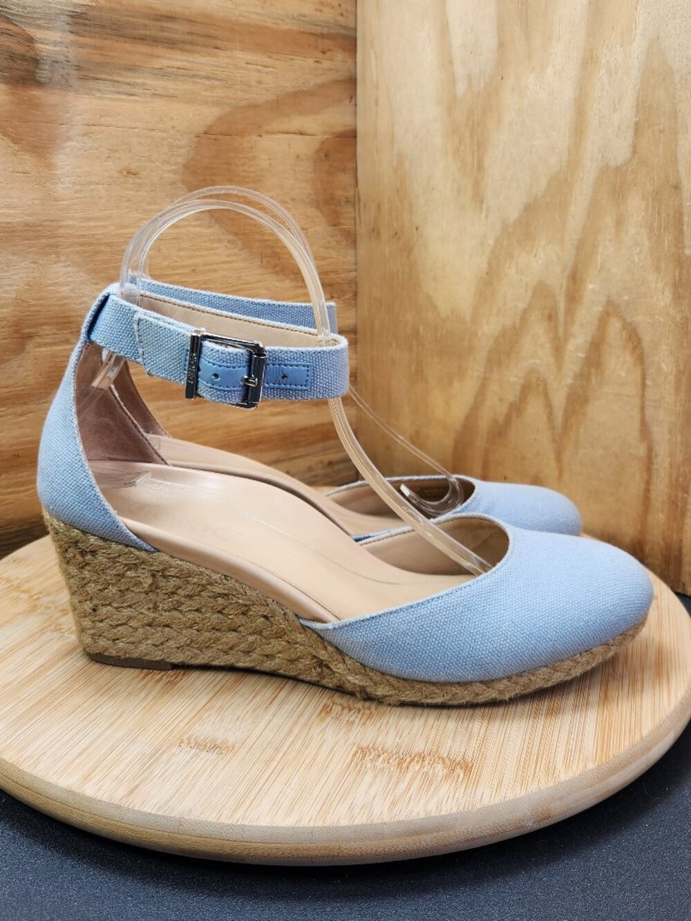 Vionic Amy Light Blue Canvas Espadrille Wedge Sandals Size 8